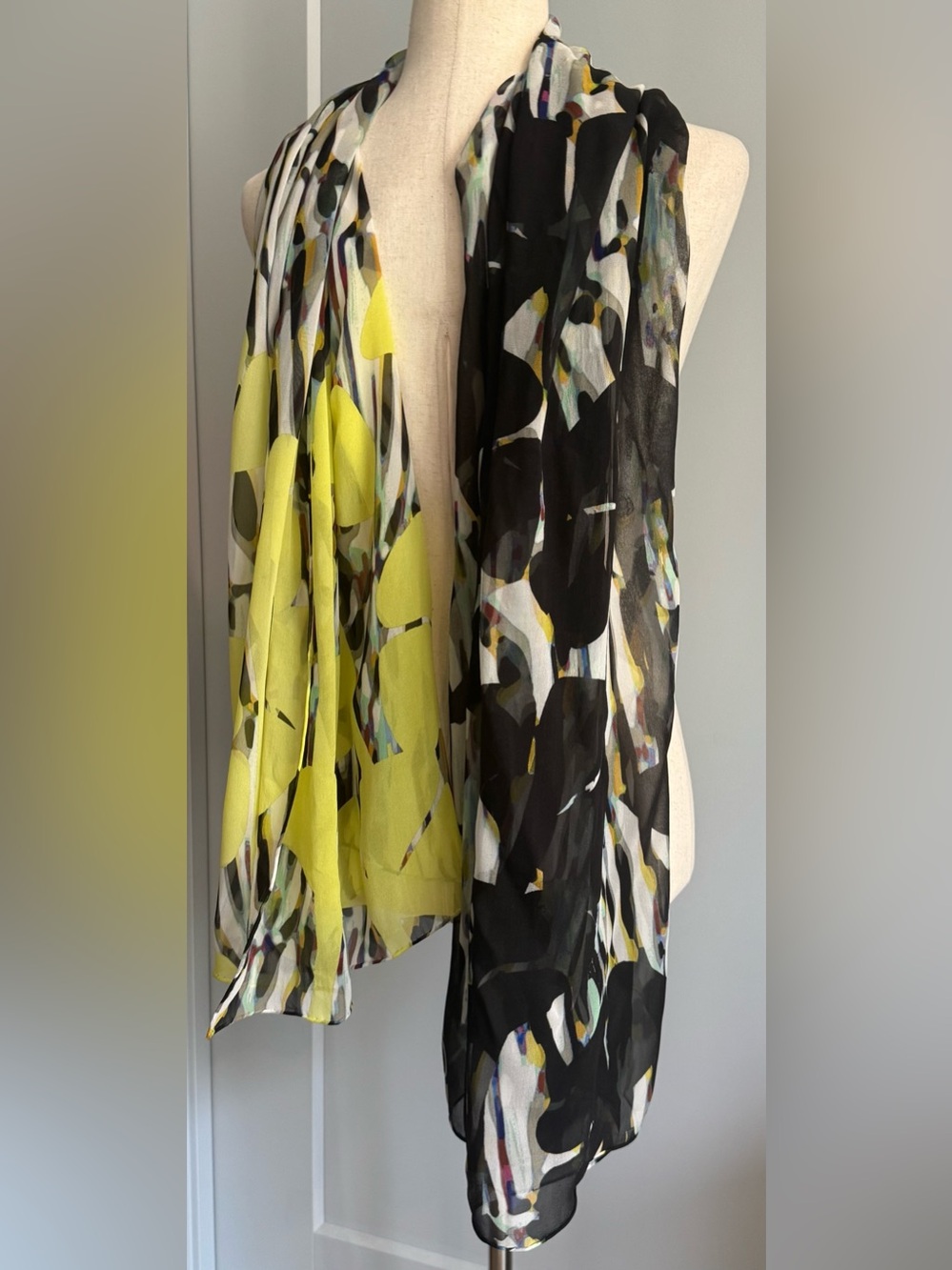 Diane Von Furstenberg Vintage Yellow and Multi-Color Abstract Silk Scarf - Picture 3 of 7